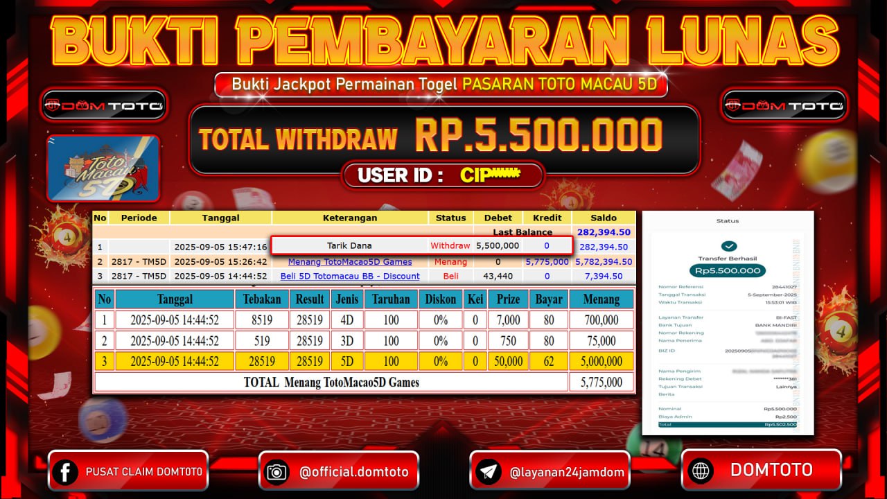 JACKPOT TOGEL TotoMacao5D Games 05 SEPTEMBER 2025